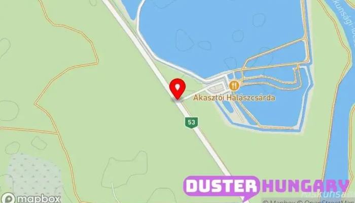 térkép Akasztói Horgászpark és Halascsárda Magyar étterem, Halat és sült krumplit árusító üzlet, Halbolt, Horgászüzlet, Étterem, Fürdő, Rendezvényterem ban Akasztó