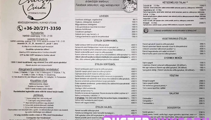 Csucsok Csarda Bekesszentandrasi Menu - Békésszentandrás