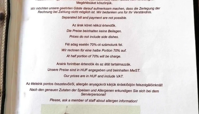 Majthenyi Preshaz Borozo Menu - Balatonlelle-kishegy
