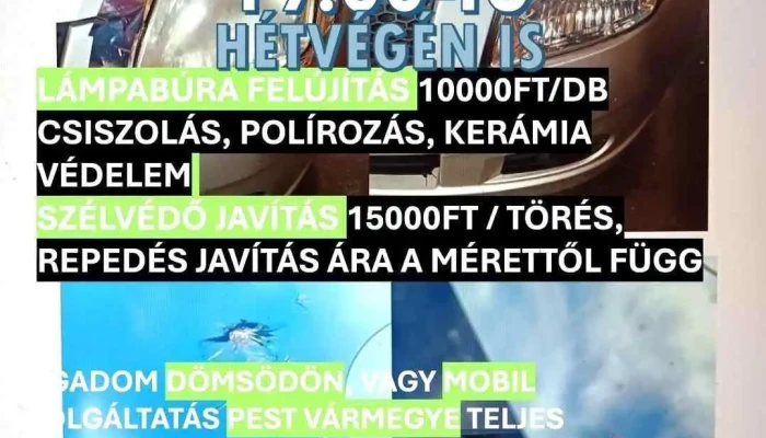 Szélvédő javítás, lámpabúra polírozás mobil Pest vármegyében - Rózsa U. 10